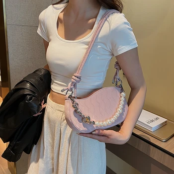 Yeni Moda Kalp Boncuklu İnci Zincir Tasarımcı Kadın Çantası Omuz Koltukaltı el çantası Bayan Çanta Çanta Tote Crossbody Çanta