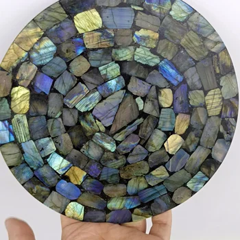 15 cm 1 adet Doğal Labradorit Kristaller Disk Kuvars Mineral Spektrolit Flaş Dilim Şifa Reiki Süs Ev Dekorasyonu El Sanatları