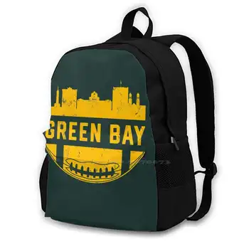Vintage Green Bay Skyline Wisconsin Gol Hattı Futbol Takımı Spor Sevgilisi Hediye Kadın Erkek Gençler Dizüstü Seyahat Okul Çantaları Wft