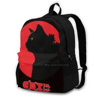 Vintage Catzilla Günbatımı Tarzı Seyahat Laptop Sırt Çantası moda çantalar Siyah Kedi Catzilla Dört Ayaklı Arkadaşlar Kedi Kostüm Londralı