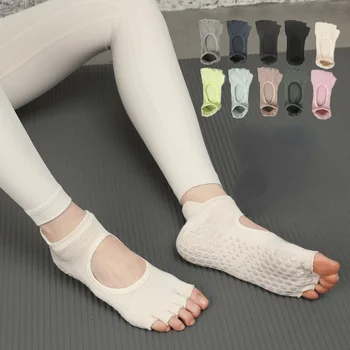 Pamuk Backless Toeless Çorap Yoga Barre Pilates Fitness Salonu Spor Anti Kayma Çorap Ter emici Deodorant Nefes Çorap
