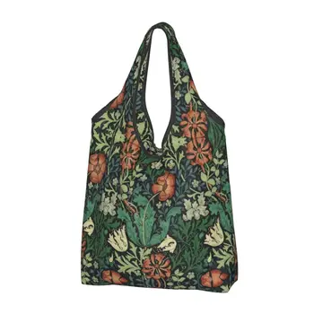Komik William Morris Compton Çiçek Art Nouveau Desen alışveriş çantası Taşınabilir Tekstil Desen Bakkal Omuz Alışveriş Çantası