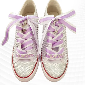 Beyaz inci rhinestones dantel dantel-up el yapımı özel kanvas ayakkabılar İlkbahar ve sonbahar rahat ayakkabılar erkekler ve kadınlar artı boyutu 35-46
