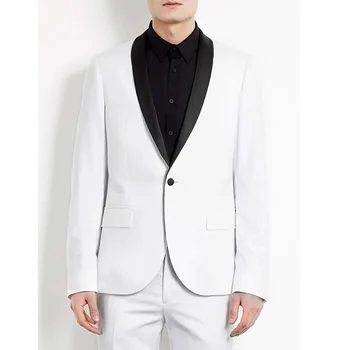 2023 Beyaz Kostüm Hombre Zarif Tam Set Erkek Takım Elbise Terno Siyah Şal Yaka Tek Göğüslü İki Parçalı Ceket Pantolon Custom Made