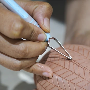 Çömlek Doku Aracı Oyma Bıçağı El Yapımı DIY Plastik Saplı Çift Kafa Halkası Oyma Bıçağı Kil İnce Oyma Aracı