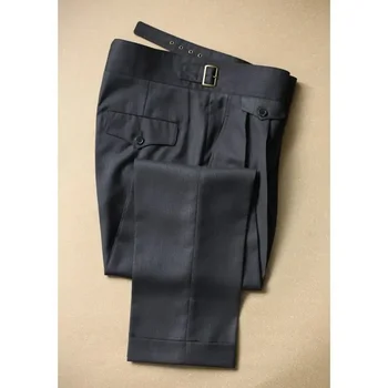 Yeni Sonbahar İnce Pilili Pürüzsüz Pantolon Yüksek Bel Gevşek İş Rahat erkek Takım Elbise Pantolon Kat Kırışıklık Karşıtı Elbise Pantolon H42