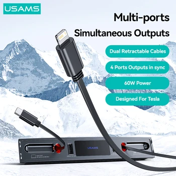 USAMS Araba USB Şant Hub Tesla Modeli 3 Y PD 60W Hızlı Şarj Akıllı Yerleştirme İstasyonu 4 Port Genişleme Powered Splitter