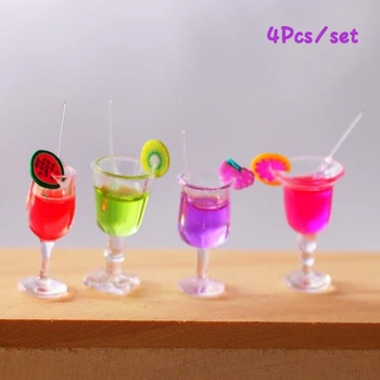 4 Adet 1: 6 Evcilik Minyatür meyve kokteyli İçecekler Fincan Modeli Mutfak Aksesuarları Bebek Evi Dekor Çocuklar Oyuncak Oyna Pretend