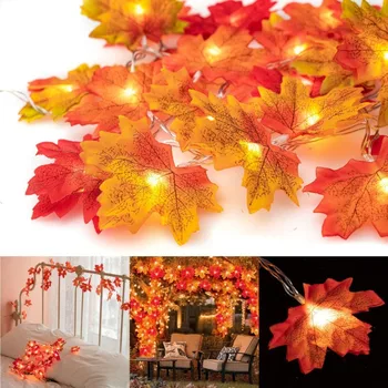 Yapay Sonbahar akçaağaç yaprakları Garland Led peri ışıkları noel dekorasyon için Şükran Günü Partisi Cadılar Bayramı Dekor ev için