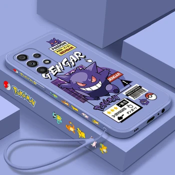 Pokemon Gengar Sevimli Karikatür Sıvı Sol Halat Samsung Not 20 10 A54 A31 A14 A03 A22 A34 A04 A24 Ultra Artı 5G telefon kılıfı