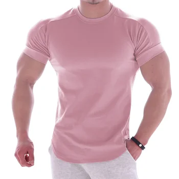B8832 Erkekler Yaz T Shirt Yüksek Elastik Slim Fit Gömlek Erkekler Çabuk kuruyan Kavisli Hem Erkek T-Shirt Düz Renk 3XL