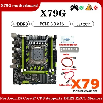 X79G LGA2011 Bilgisayar Kurulu Parçaları SATA Kablosu + Anahtarı Kablosu + Bölme + Termal Gres 4XDDR3 Yuvası M. 2 NVME PCI-E X16 6XUSB2. 0 SATA3. 0