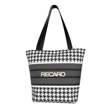 Geri dönüşüm Siyah Beyaz Balıksırtı Recaros alışveriş çantası Kadın Omuz Tuval Tote Çanta Dayanıklı Bakkal Alışveriş Çantaları