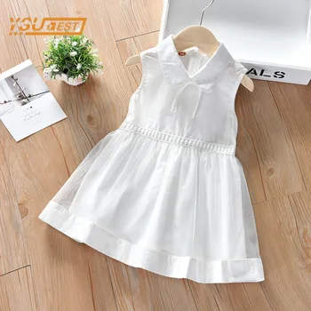 Yaz Çocuklar Bebek Kız Beyaz Elbise Çocuklar Bebek Kız Kolsuz Saf Renk Prenses Elbise Tatlı Bebek Kız Çocuk Giysileri Elbise