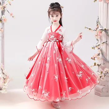 Yaz elbisesi 2021 Bebek Kız Elbise Hanfu Geleneksel Kızlar Sahne Performansı Elbise Kızlar Çin Kostümleri Oryantal Çin Tarzı