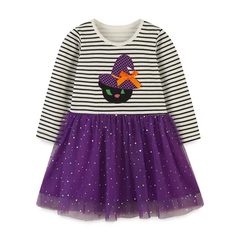 Atlama Metre 2-7T Cadılar Bayramı Prenses Kız Elbise Çizgili Sonbahar Bahar Bebek Giyim Örgü Etek Parti Çocuklar Elbiseler Kostüm