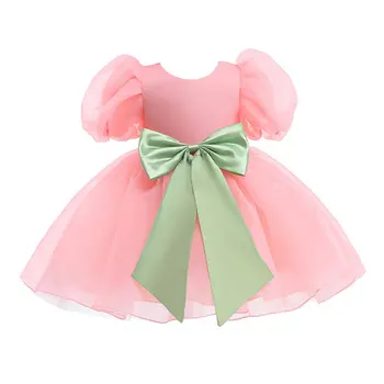 2023 Noel Kostüm Bebek Kız Dantel Elbise Moda Çocuk Up Büyük Yay Parti Prenses Tunik Çocuk TUTU Rop Elbise 1-6 Yıl