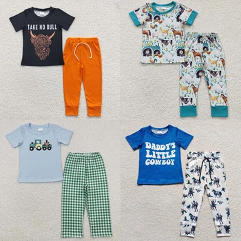 Toptan Erkek bebek Çocuk Kısa Kollu İnek Baskı Gömlek Seti Toddler Kıyafet Çocuk Pantolon İlkbahar Sonbahar Batı İki Adet Giyim