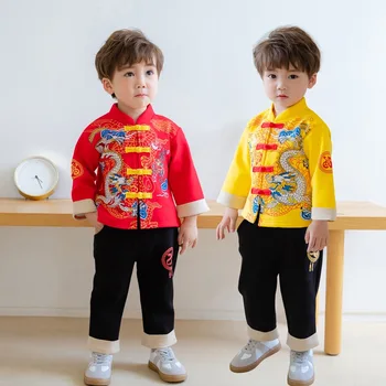 Yaz Tarzı Çin Erkek ve Kız Geleneksel çocuk giyim Kişilik Baskılı Piglet, Ejderha, Tang Takım Elbise 1-4 Yaşında