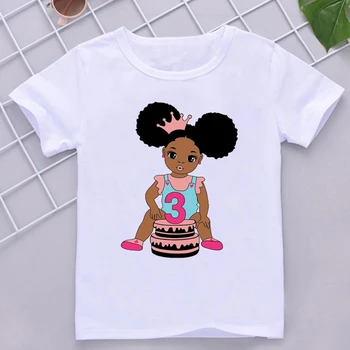Kawaii Davul Siyah Kız Numarası Tshirt Benim 2 3 4 5th Doğum Günü T Shirt Çocuk Giysileri Kız kısa kollu t-shirt Tees En