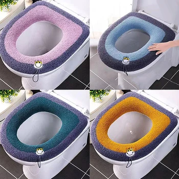 Sıcak Tuvalet klozet kapağı Mat Banyo Tuvalet Pedi Yastık Kolu ile Kalın Yumuşak Yıkanabilir Closestool İsıtıcı Aksesuarları