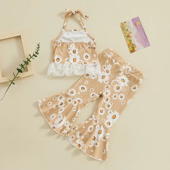 Yenidoğan Bebek Kız Giysileri Çiçek Baskı Bandaj Halter Üstleri Çan Dipleri Pantolon Yaz Bebek Kız Eve Gitmek Kıyafet