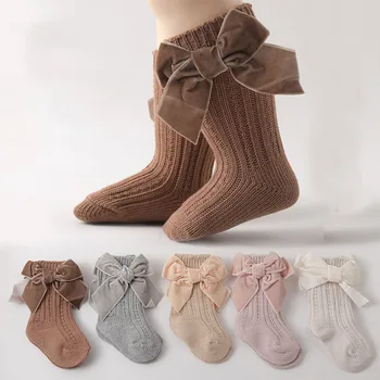 İspanyol Tarzı 0-3 Yıl Bebek Kız Mürettebat Çorap Bebekler Toddlers Büyük İlmek Örgü Çorap Pamuk Tüp Ruffled Uzun Çorap