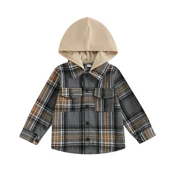 Yürümeye başlayan Bebek Kız Erkek Flanel ceket Küçük Çocuk Düğme Aşağı Ekose Ceket Ceket Sonbahar kışlık kapşonlu Gömlek Elbise