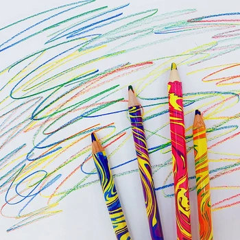 Sanat Çizim Boyama Eskiz 2 ADET 4 Renk Aynı Çekirdek Kalın Degrade Renkli Kalemler Büyük Üçgen Gökkuşağı Kalem