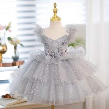 Düğün çiçek kız elbise ışık lüks High end Pengpeng prenses elbise çocuk doğum günü partisi konak performans giyim