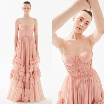 Balo kıyafetleri Retro Zarif Straplez A-line Katmanlı Tül Örgün Durum Elbise فستان سهره kokteyl elbiseleri kadınlar için