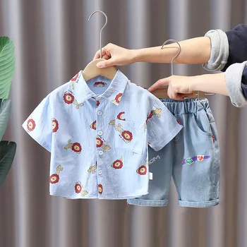 Yaz 1 2 3 4 5 Yıl Giyim Setleri Bebek Çocuk Kıyafetler Erkek Karikatür Hayvan Kısa pamuklu tişört + Pantolon Baskılı Giyim