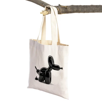 Jeff Koons Renkli Balon Köpek İlginç Hayvan Hem Tote Çanta Moda Sanat Rahat Retro Bayan alışveriş çantası Kadın alışveriş çantaları