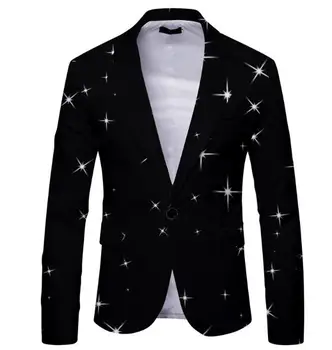 Yeni Stil erkek Baskılı Desen Uzun Kollu Casual Pamuk Blend Moda Bir Düğme Suit Ceket Kaban ABB400