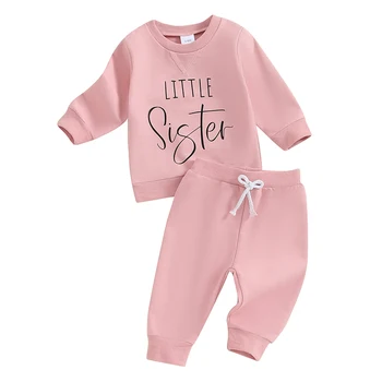 Toddler Kız 2 Parça Kıyafet Mektubu Baskı Uzun Kollu Kazak ve Elastik Bel pantolon seti Bebek Sevimli Sonbahar Giysileri