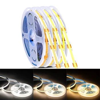 COB LED şeritler ışıkları 12 V 24 V 320 384 528 LEDs / m esnek 12 24 V Volt Led Şerit COB RA90 Sıcak doğa Beyaz Doğrusal Kısılabilir