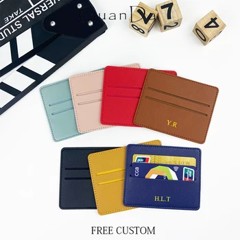 Özel Ad İnce Taşınabilir kart tutucu PU Deri Basit Moda KİMLİK kartı çantası Gravür Harfleri İş Ofis Günlük saklama çantası