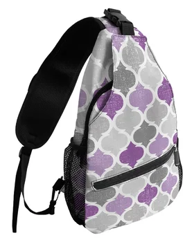 Mor Gri Geometrik Fas Retro Göğüs Çanta Kadın Erkek Su Geçirmez postacı çantası Seyahat Spor Bir Omuz Crossbody Çanta